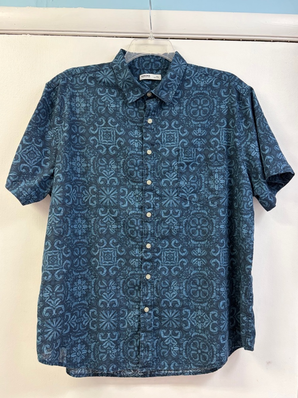 Sonoma Blue Patterned Short-Sleeve Button-Down Shirt